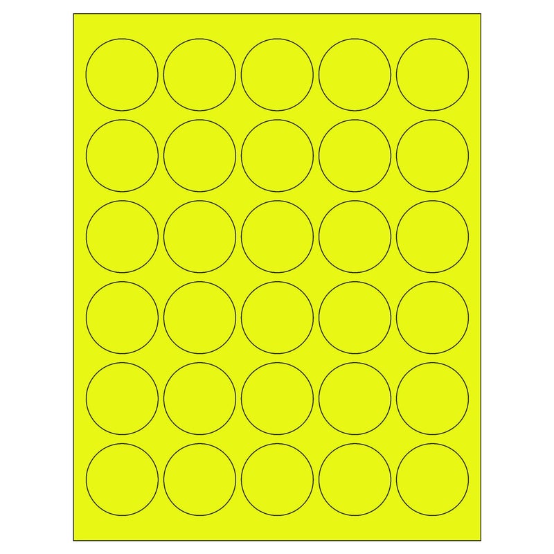NextDayLabels - 8-1/2 x 11 Neon Color High Light Fluorescent Labels for Laser & Inkjet Printer (Yellow Fluorescent, 1.5" Round - 30 Per Page | 3000 Labels)